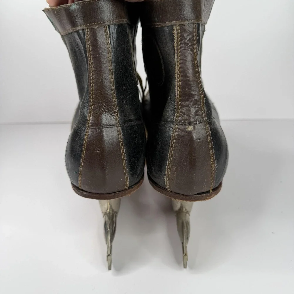 Vintage Starr Mfg REX Ice Skates Size 7.5 Black Brown Leather Canada Senior‎